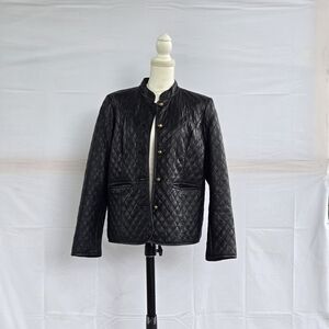 Isaac Mizrahi 100% LEATHER Black Quilted Shirt Jacket